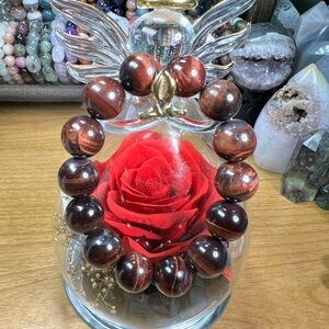 Red Tiger Iron Eye Beaded Bracelet 14.4MM 6.25” Natural Quartz Crystal
